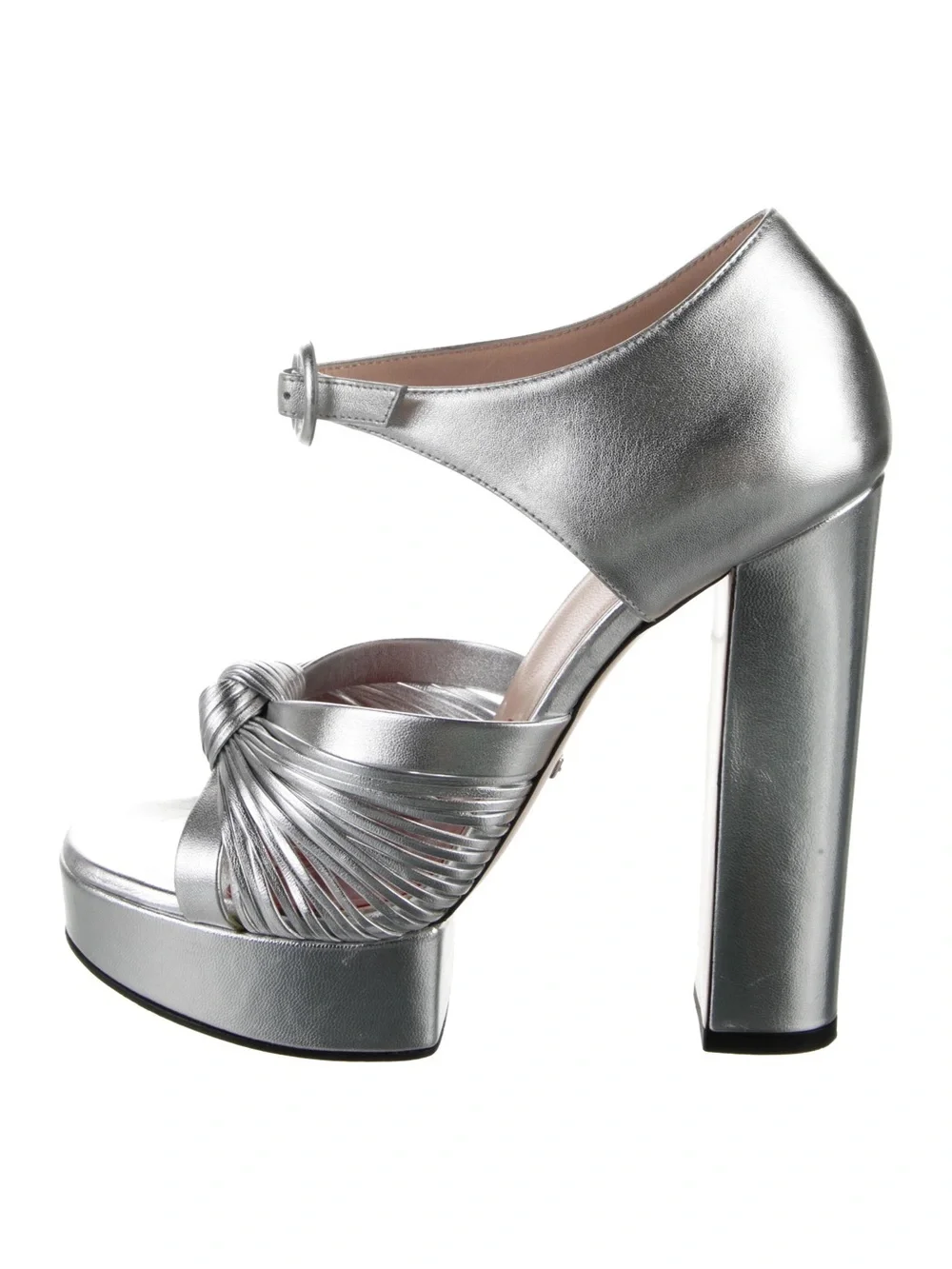 Nwot GUCCI 2019 METALLIC SILVER CRAWFORD LEATHER PLATFORM SANDALS